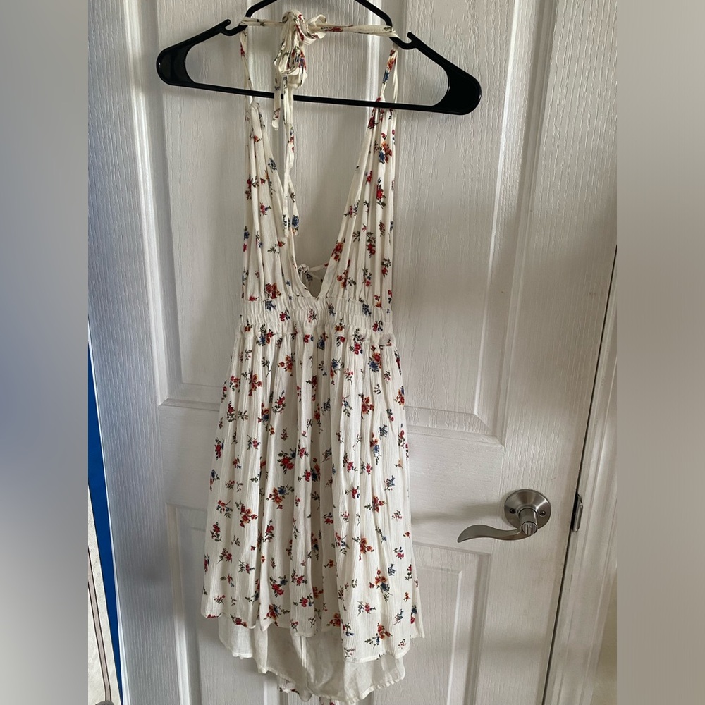 Forever 21 White Floral Halter Dress M/L